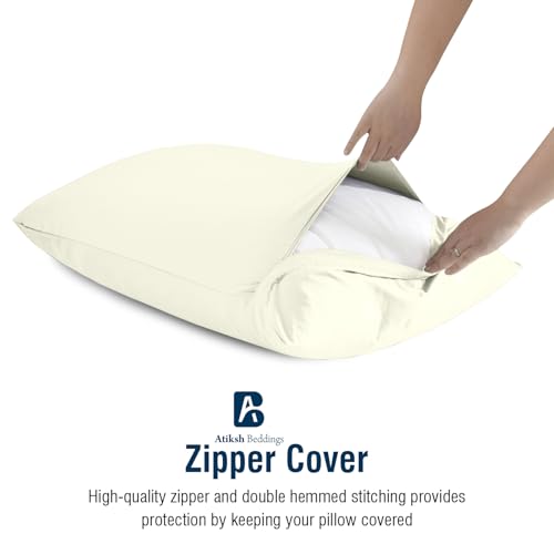 Image of Atiksh Beddings Pack of 2 13x18 Inch Toddler Travel Pillow Cases - 100% Soft Egyptian Cotton, 600 Thread Count with Zipper Closure for Small Travel Pillowcase Cover, Ivory