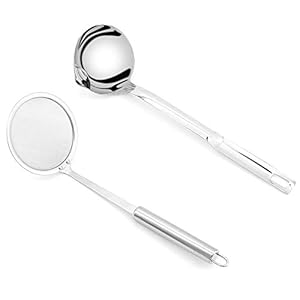 2 Stuks Vet Skimmer Lepel Fijn Mesh Voedsel Zeef Roestvrij Staal Lepel Olie Filter Lepel voor Vet, Gravy en Foam Koken…