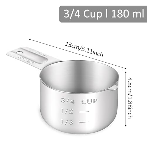 Vaso medidor 3/4 taza acero inoxidable 180 ml miniatura 3