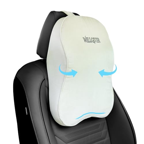 WELLGIVER Orthopedic Car Neck Rest Pillow Superior Neck Support Cushion Headrest Cushion -Car Neck Pillow for Neck Pain Relief in Office, Driving | 17 x 12 x 5 Inch | Beige Velvet Cover | Pack of 1