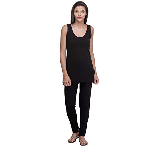 Ladies Sleeveless Thermal Vest and Pajama Set Black (34)-image-1