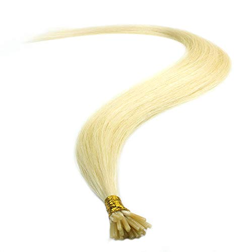 25 Strands Straight Micro Ring Links Locks Beads Keratin Stick I Tip Human Hair Extensions Color # 613 Platinum Blonde