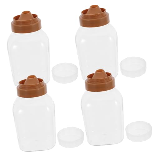 VICASKY 4pcs Plastic Honey Dispenser with Cap Leak Refillable Storage Jar Transparent Squeeze Bottles for Syrup Sauces and Honey Kitchen Essential
