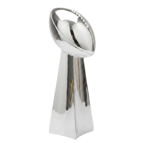 MZtech Resin Football Trophy Replica, Electroplated Silver Champion Award Cup for Sports Fans, Collectible American Football Game Souvenir Memorabilia Decor (9inch)