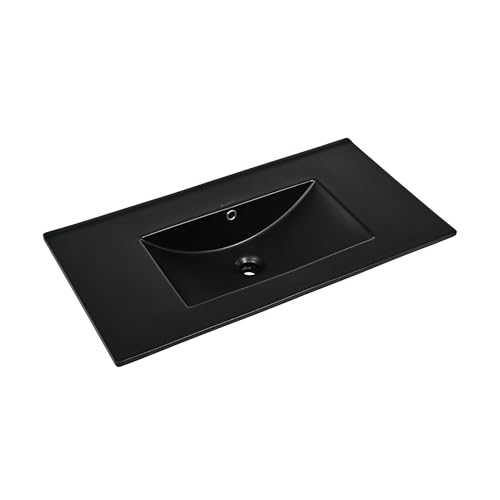 Swiss Madison 36" Zero Hole Vanity Sink Top in Glossy Black by Swiss Madison - Used condition - US$96.03