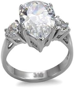 Women's Stainless Steel Clear Princess Cubic Zirconia Engagement Ring