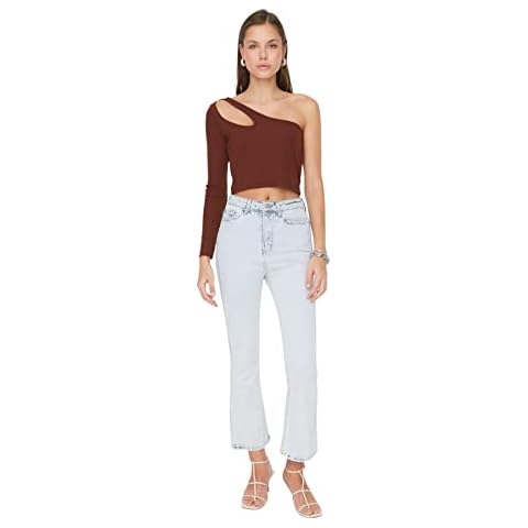 Trendyol Jeans Acampanados de Cintura Alta para Mujer Cover