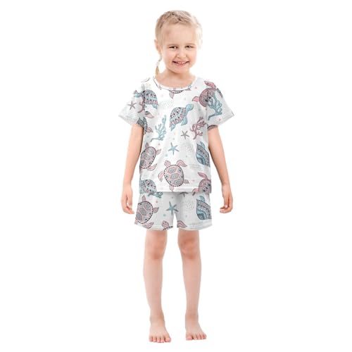 Pajama Short Sets Cute Sea Turtles Soft Cotton Summer Sleepwear 2 Piece PJS Size 5-14T4