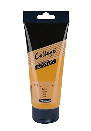 Schmincke - College Acrylic, Ocker in 200 ml-Tube, 33610014, Acrylfarbe mit Künstler-Pigmenten in hoher Konzentration, deckend und lasierend, lichtecht, seidenmatt