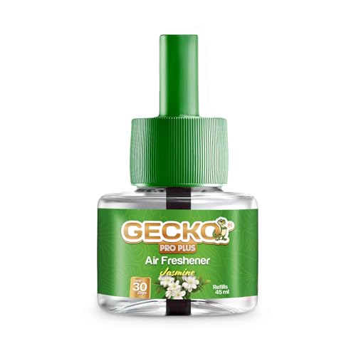 Image of Gecko Pro Nights Plug-In Room Freshener Kit with Jasmine Fragrance | Floral Air Freshener for Home, Bedroom, Bathroom, Office & Living Spaces | 3 Refills (45 ml Each) + 1 Machine