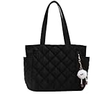 [ＴＡＩＴＥＮＧ] キルティング トートバッグ ハンドバッグ レディース トートバッグ ショルダーバッグ 肩掛けバッグ ファスナー付き 可愛い 軽量 大容量 ふわふわ 通勤 通学 旅行 出張 おしゃれ 男女兼用(Free Sizeブラック)