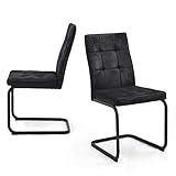 B&D home Esszimmerstühle 2er Set, Freischwinger Stühle Esszimmer, Schwingstuhl, Polsterstuhl, Essstühle, Küchenstühle Industrial Design, Wildleder Optik schwarz