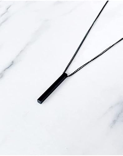 Men Women Unisex Prism Rectangle Steel Bar Pendant Necklace With Stainless Steel Chain 65 Cm (65 Cm, Black) #TOP4