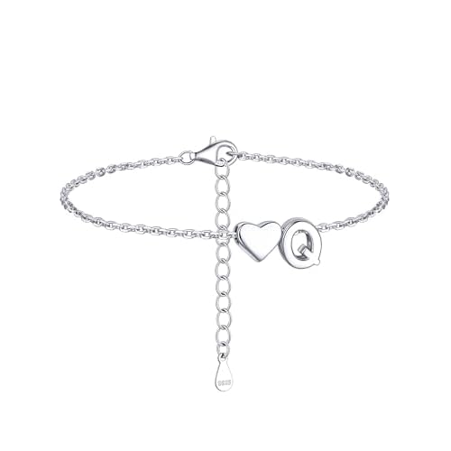 ChicSilver Sterling Silver Initial Bracelet Letters Personalized Heart Bracelet Hypoallergenic Dainty Bracelets for Women 01.Q