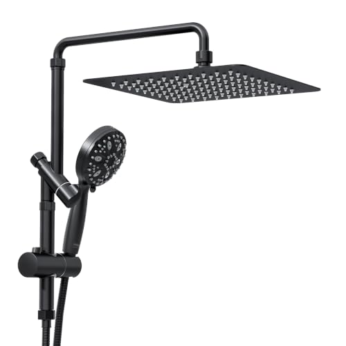 Shineforu 10 Inch Rain Shower Heads with Handheld Spray Combo, Dual Shower Head with Adjustable Slide Bar and Stainless Steel Hose, Height Adjustable - image 1