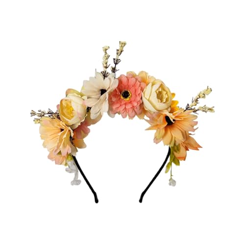 AMateschitz Serre-tête à fleurs artificielles pour femme et fille - Élégant bandeau floral - Bandeau de fleurs artificielles - Pour mariage - Orange