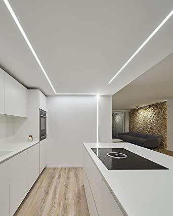 Image of Abaj Lighting (18x6mm LED Strip Lights 1Meter Aluminium Rectangular Conciled Profile Light Channels with Diffused Cover, End Caps and Mounting Clips Without LED Straight Linear (Pack of 3)