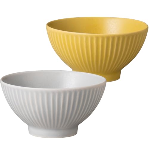 小倉陶器 ヴェセル 飯碗 ボウル 軽量 10.5cm 小さめ 電子レンジ 食洗機対応 美濃焼 日本製 2個セット ちょこわん グレー+マスタード