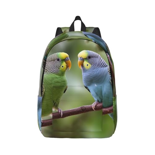 Canvas Backpack Blue and Green Parakeets Travel Laptop Backpack Casual Daypack Carry On Rucksack for Men Women Medium