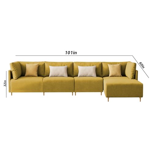 Image of Carina RHS 6 Seater L Shape Sofa Set with Center Table for Living Room (Yellow Fabric) Premium Fabric Sofa