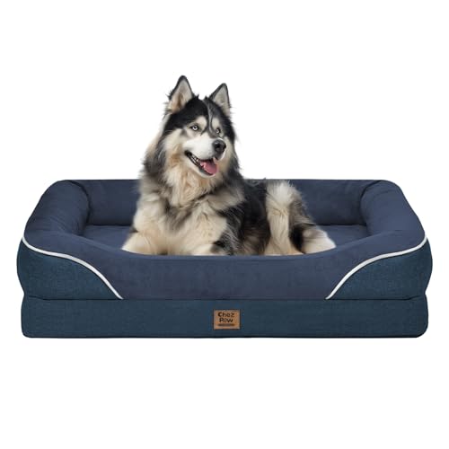Image of Chez Paw Orthopedic Washable XXL Dog Bed for Extra Large Dogs | Egg Crate Foam, 4-Sided Bolster Support, Waterproof Liner, Non-Slip Bottom, Removable Bolster Cover, 45 x 35 Inch