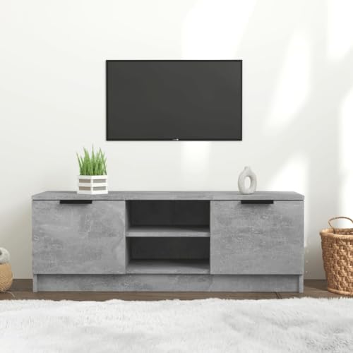 homiuse Meuble TV Gris Béton 102x35x36,5 cm Bois d'ingénierie Unité TV Design Epuré Armoire TV Bibliothèque Salon Meuble de Télévision Etagère de...