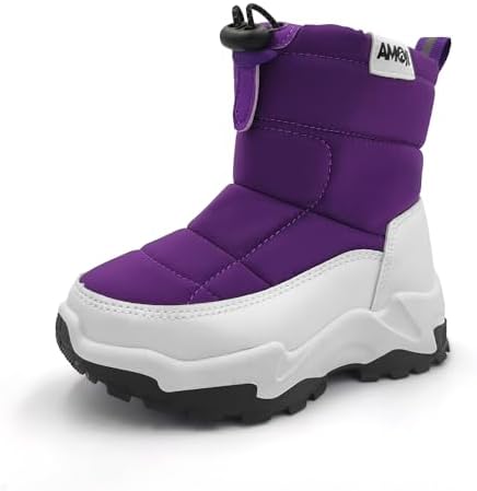 （17:30時点） [アモジ] キッズ スノーブーツ スノーシューズ 長靴 ながぐつ スキー ガールズ ジュニア 女の子 男の子 ボーイズ 子供 こども ボア 冬用 防寒 KB9908 紫 パープル 22.0cm