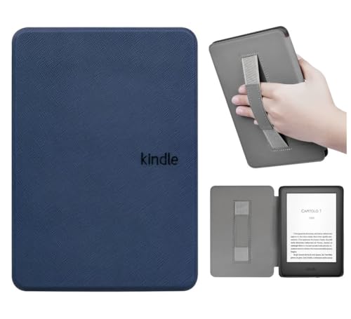 Capa Para Kindle Paperwhite 12ª Geração 7” (SA569P e SA568B) e Kindle Colorsoft 1ª Geração (SA58CB e SA59CP) – Auto Hibernação – Fechamento Magnético – Leve e Com Alça de Suporte (Azul Marinho)