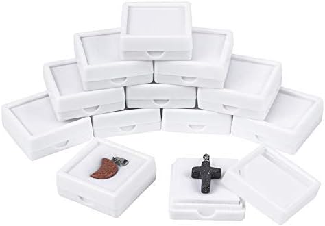 BENECREAT 24PCS White Gemstone Display Box Jewelry Box Container with Clear Top Lids, 1.57" x 0.6", for Gems, Coins，Jewelry and Valentine's Day Gift Packing