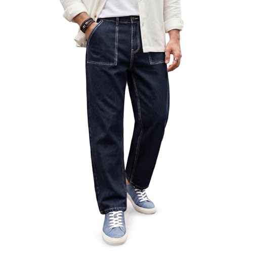 Image of Urbano Fashion Men's Loose Baggy Fit Washed Denim Jeans Non-Stretchable
