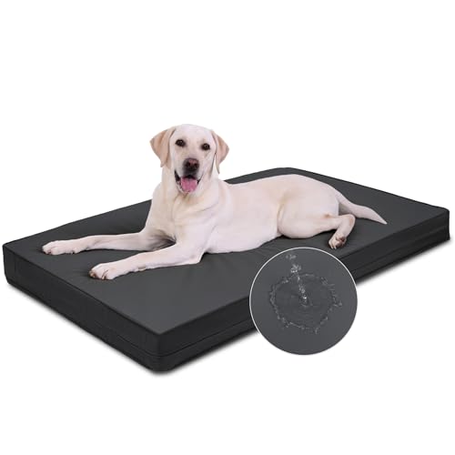 Image of XXL Dog Bed Waterproof Washable, Wipeable Leather Large Crate Pad 48 inch Black