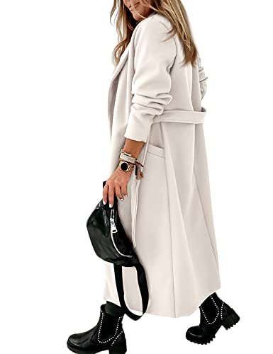 Womens Classic Coat Lapel Collar Open Front Belted Long Jacket
