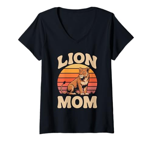 Mujer León Mamá Retro Leones Animal Rey León Zoo Animal Camiseta Cuello V
