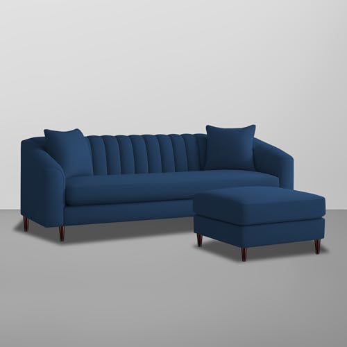Image of Casaliving Doraldo 4 Seater L Shape Convertible Sofa Set for Living Room, 3 Seater & Ottoman Modular Sectional Couch for Small Space (Blue Colour) Fabric