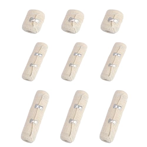 JDCMEI 9 Rollos de Vendajes Elásticos, Vendajes Elásticos de Compresión, Vendaje Médico Elástico con Clips Metálicos para Muñeca, Rodilla, Tobillo, Cómodo y Transpirable