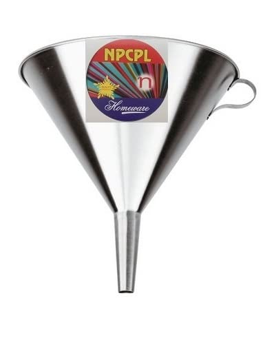 Fuel Funnel (Iron, Silver), Pouring from Large Fuel Can to Small Can only, Agriculture (Loha) ???? ?? ??? Tractor, Generator, Petrol, Diesel, Kirana Grains (Large - Dia 10 Inches 3 Litre)