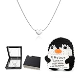 Presente Feminino Romântico Inesquecível Namorada Esposa Dia dos Namorados - Kit Pinguim de Crochê e Colar de Coração em Aço Inoxidável - Embalagem Premium para Surpreender