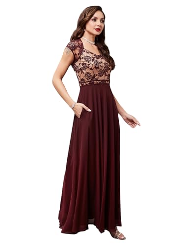 Image of Miss Chase Women's V-Neck Full Sleeve Self Design Lace-Overlaid Georgette Maxi Dress