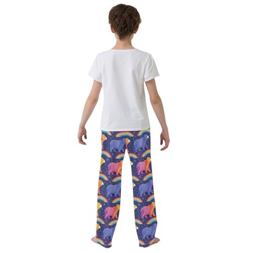Cartoon Bears and Rainbow Pajamas Bottoms with Pockets Comfy Pjs Sleepwear Elastic Waistband Pajamas Pants Lounge Pants for 6-14 Years3