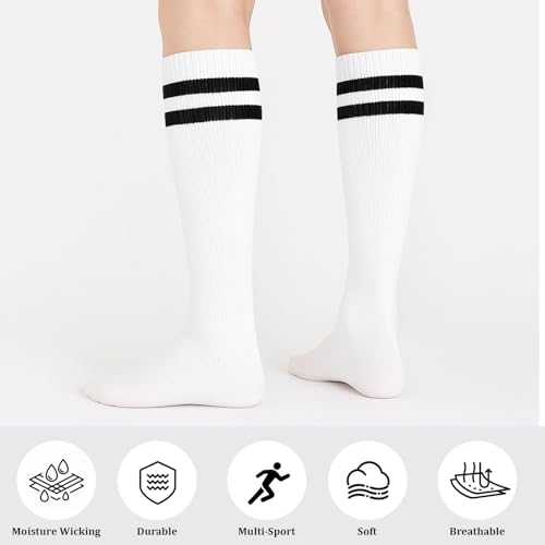 3 Pairs Baseball Socks Softball Knee-High Athletic Socks Casual Stripes Tube Socks for Youth Men and Women3