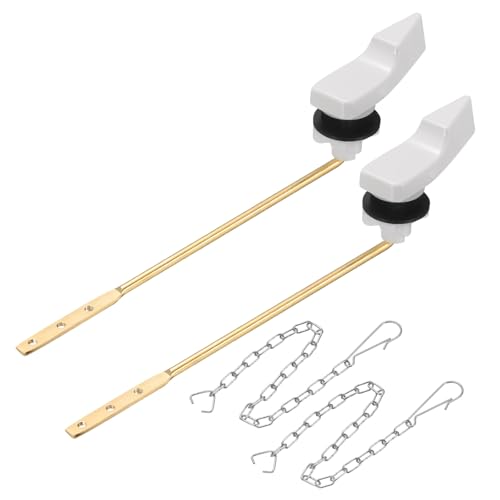 sourcing map Lot de 2 poignées de toilettes universelles avec chaîne, levier de réservoir de toilette, poignée de chasse d'eau, 702 blanc