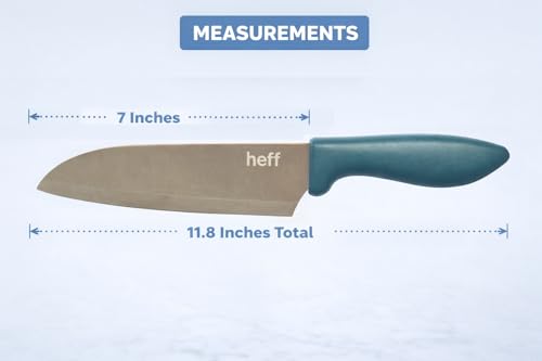 Image of Heff Santoku, Japanese Chef Kitchen Knife, Premium Stainless Steel Blade, Teal Handle, 7 Inch Blade
