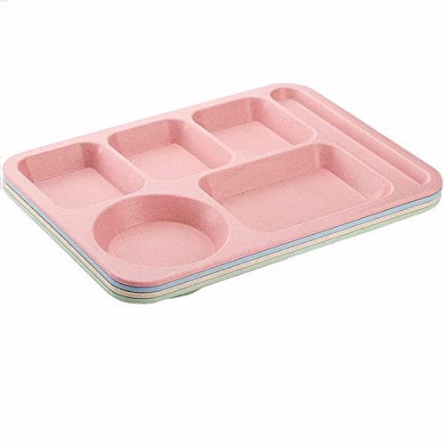 4Pcs Unbreakable Divided Plate,14Inch Reusable Plastic Lunch Trays With 6 Compartments,Large Portion Control Plate Balanced Meal Plate For Adults,Microwave & Dishwasher Safe For Daily Use,4Colors #TOP7