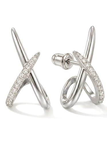 MUMREUES Silver Earrings for Women Trendy White Gold Plated Stud Earrings Dainty Cubic Zirconia Statement Hypoallergenic Jewelry Sensitive Ears Unique Cute Fashion Stack Non Tarnish Elegant Fancy Cool