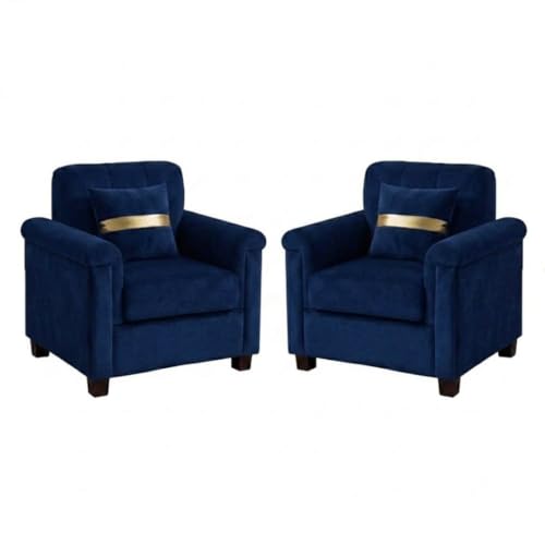Image of FURNY Woodswave 5 Seater 3+1+1+2 Puffy Sofa Set for Living Room in Premium Velvet Finish (Dark Blue) Durable & Comfortable Ideal for Living Rooms