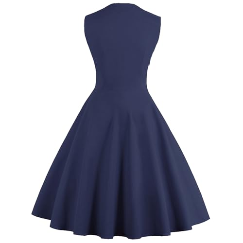 Image of KILLREAL Women's Vintage Polka Dot Print A-Line Pin Up Style Sleeveless Cocktail Party Casual Dress