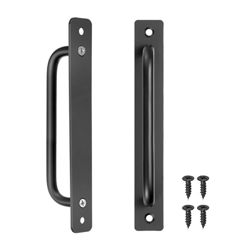 Image of M METERXITY 2-Pack Barn Door Handles, 6.3Inch /160mm Hole Center Aluminium Alloy Gate Handle with Mounting Screws for Bathroom /Wardrobe /Closet /Kitchen, Sliding Door Handle with Plate [Black]