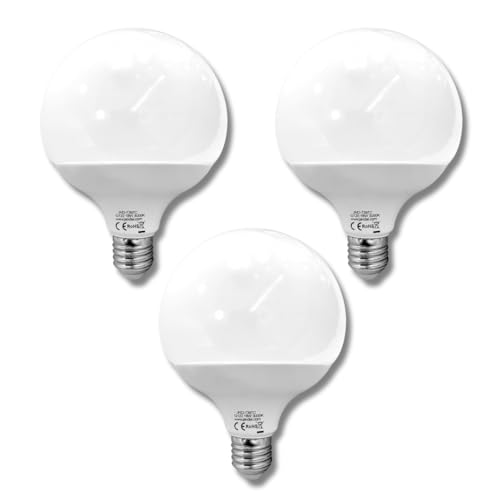 Jandei   Pack 3 x Bombilla led Globo G120 E27 18W. Perfectos para salones, pasillos, cocinas, dormitorios, oficina. Ahorro de energía. (3000K Blanco Cálido)