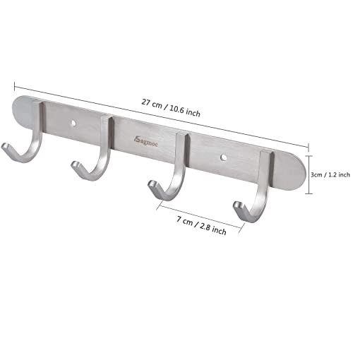 Sagmoc Coat Hook Rack Brushed Nickel 11-Inch Coat&Towel Hook Rail Wall Mounted With 4 Hooks, Durable Wall Hangers For Bedroom, Bathroom, Foyer, Hallway (Sus304 Stainless Steel) #TOP1