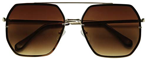 ShadyVEU Large Oversize Retro Chic Heptagon Sunglasses Flat Lens Geometric Metal Frame Womenâ€™s Fashion Shades (Brown)